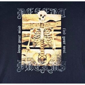 Desert Dreams Skeleton Graphic T Shirt Black Gothic Metalcore Style Tee Size L